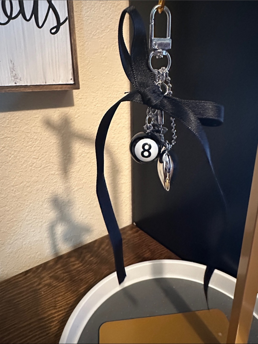 8-Ball Charm Keychain with Black Ribbon - Picture 4 of 6